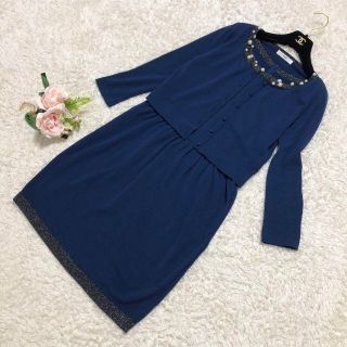 René - 【美品】ルネ パール付き ワンピース セットアップ ネイビー 36