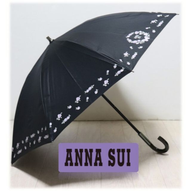 新品【アナスイ】晴雨兼用 短長傘 ロゴ刺繍に縁が薔薇 黒 プチグラン