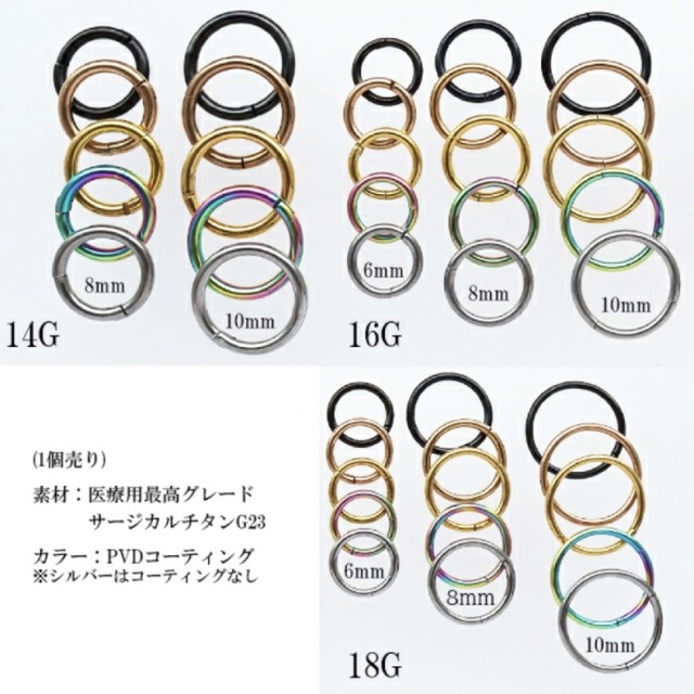 最高グレード 16G 6mm 純チタン ボディピアス　フープ　セグメントリング レディースのアクセサリー(ピアス)の商品写真