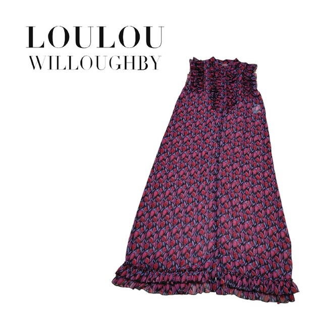 LOULOU WILLOUGHBY リーフプリントフリルワンピース