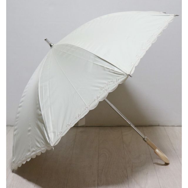 傘新品タグ付き【ニナリッチ】晴雨兼用 短長傘 縁リボン刺繍 日傘 雨傘