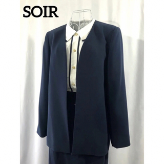 ソワール(SOIR)の3点セット 東京ソワール セレモニー ノーカラージャケット スカート ネイビー(スーツ)