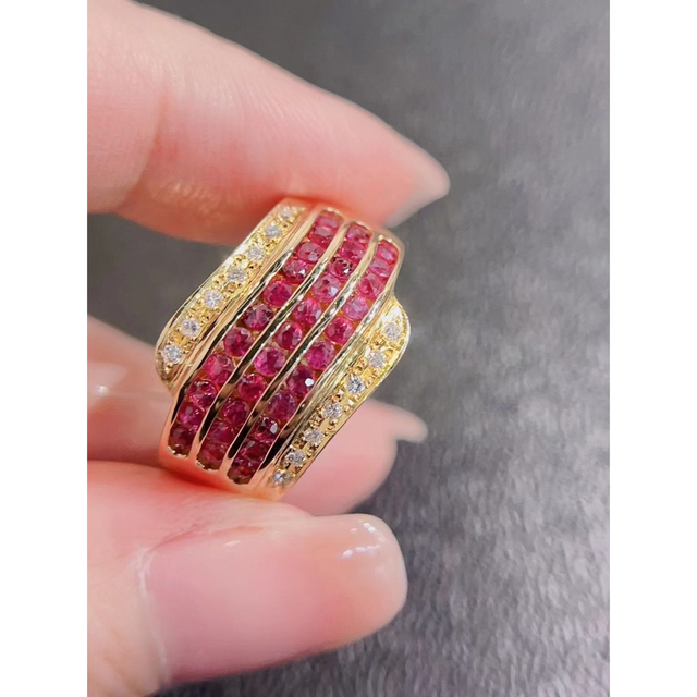 K18 ルビー　ダイヤモンド　リング　0.70ct／0.10ct