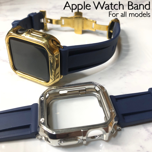 Sネイビー2nd★アップルウォッチバンド ラバーベルト Apple Watch