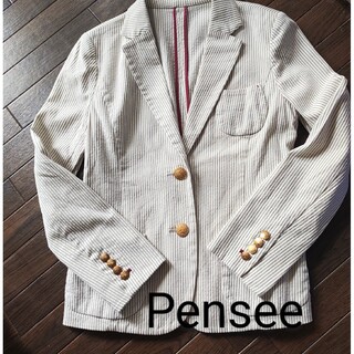 【Pensee パンセ】ジャケット　コットン　ストライプ　金ボタン　サイズ36(テーラードジャケット)