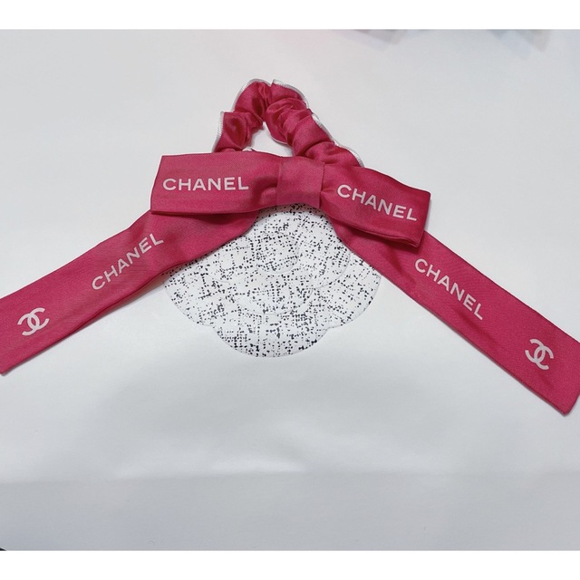 シャネル CHANEL ピンク リボン シュシュ ヘアゴム スカーフ-