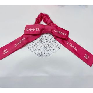 CHANEL - CHANEL シャネル リボン シュシュ ヘアゴム ピンク ヘア