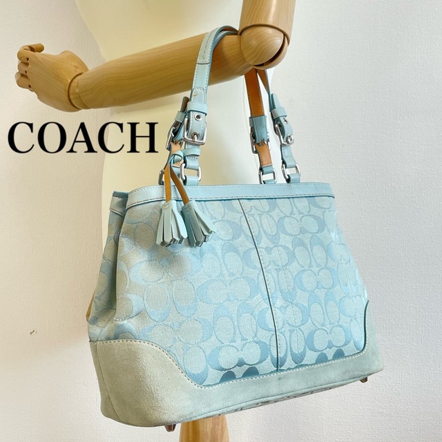 ■美品■ COACH コーチ シグネチャー レザー ショルダーバッグ ブルー