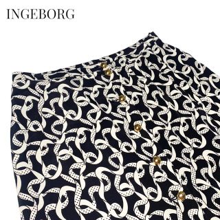 インゲボルグ(INGEBORG)の【INGEBORG】リボン柄ロングスカート ブラック　インゲボルグ(ロングスカート)