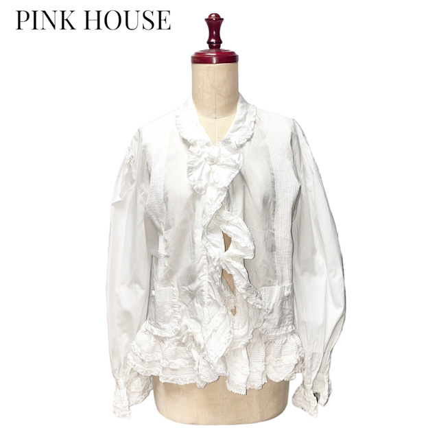 PINK HOUSE(ピンクハウス)の【PINK HOUSE】コットンリボンフリルブラウス　ピンクハウス レディースのトップス(シャツ/ブラウス(長袖/七分))の商品写真