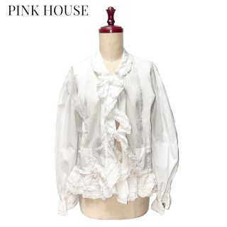 ピンクハウス(PINK HOUSE)の【PINK HOUSE】コットンリボンフリルブラウス　ピンクハウス(シャツ/ブラウス(長袖/七分))