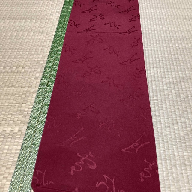 なでしこ】正絹 名古屋帯 お太鼓柄 臙脂色 アジアン エスニック o994