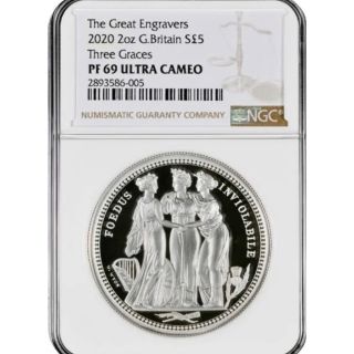 2020 NGC PF69 英国 スリーグレイセス　  銀貨 2オンス(貨幣)