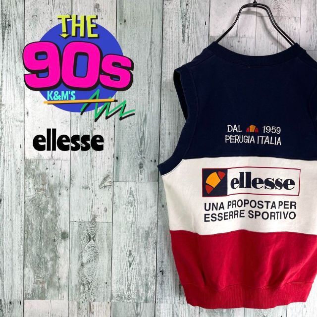 90's ellesse エレッセ　日本製　トリコロール　スエット生地ベスト