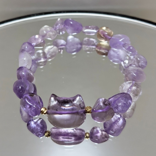 天然石ブレスレット アメジスト猫の通販 by Reira.s shop|ラクマ