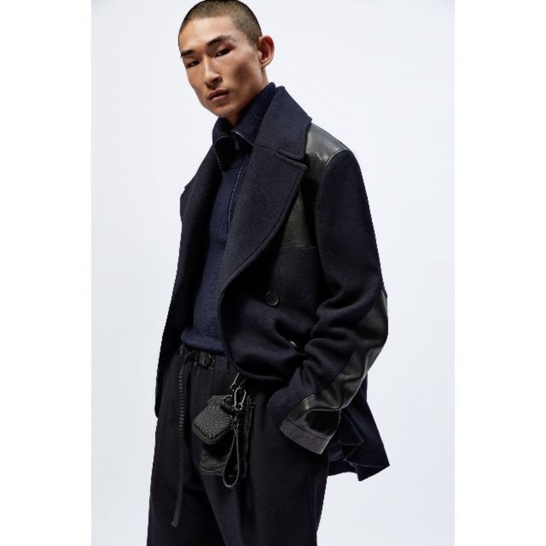 ZARA(ザラ)のStudio Nicholson  Zara ピーコート レザーパッチ M メンズのジャケット/アウター(ピーコート)の商品写真