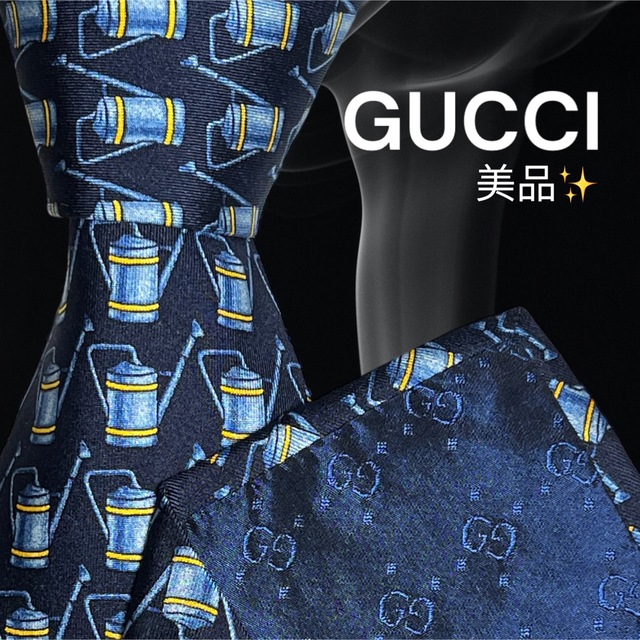 Gucci - 【世界最高峰ネクタイ✨美品✨】GUCCI ネイビー系 ジョウロ柄