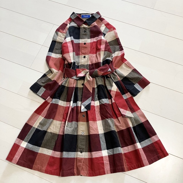 美品 ブルーレーベルクレストブリッジ 赤チェック柄 シャツワンピース ベルト付き | フリマアプリ ラクマ