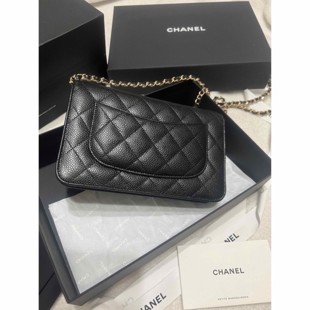 CHANEL 美品 チェーンウォレット キャビアスキン ショルダーチェーン-