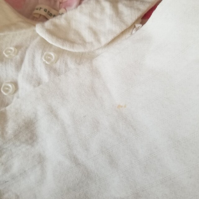 coeur a coeur(クーラクール)のクーラクールの長袖ワンピース　薄ピンク　桃色　袖は白　ドット　水玉100センチ キッズ/ベビー/マタニティのキッズ服女の子用(90cm~)(ワンピース)の商品写真