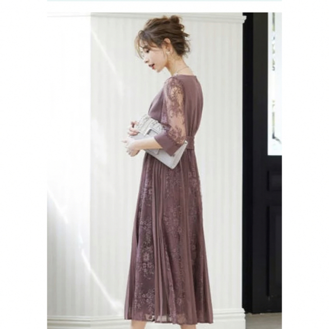niana ニアナ プリーツ×レース 7分袖ドレス 結婚式ワンピース レディースのフォーマル/ドレス(ロングドレス)の商品写真