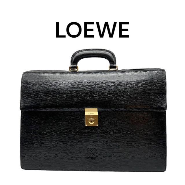 未使用級美品】LOEWE レザービジネスバッグ 刻印ロゴ アナグラム ゴールド-