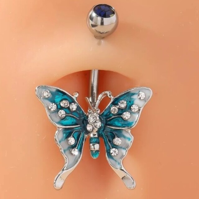 新品 へそピアス ラインストーン 蝶々 ポイント お腹 人気 高見え 韓国