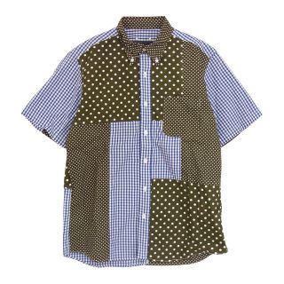 ソフネット(SOPHNET.)のSOPHNET. ソフネット 半袖シャツ SOPH-200047 PATCH WORK REGULAR COLLAR SHIRT パッチワーク シャツ ドット ギンガムチェック シャツ ブルー系 ホワイト系 オリーブ系 XL【美品】【中古】(シャツ)