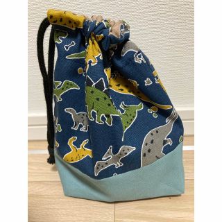 入園準備巾着コップ袋裏地付き　恐竜怪獣柄　ハンドメイド(バッグ/レッスンバッグ)