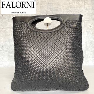 ファロルニ(FALORNI)の【極美品】FALORNI イントレチャート ブラック ラムレザー ハンドバッグ(ハンドバッグ)