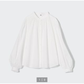 ユニクロ(UNIQLO)の新品タグ付 ユニクロ コットンボリュームスリーブブラウス（長袖）オフホワイト S(シャツ/ブラウス(長袖/七分))