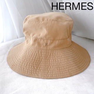 エルメス(Hermes)のHERMES エルメス　H刺繍　帽子　バケットハット　フランス製　美品 ベージュ(ハット)