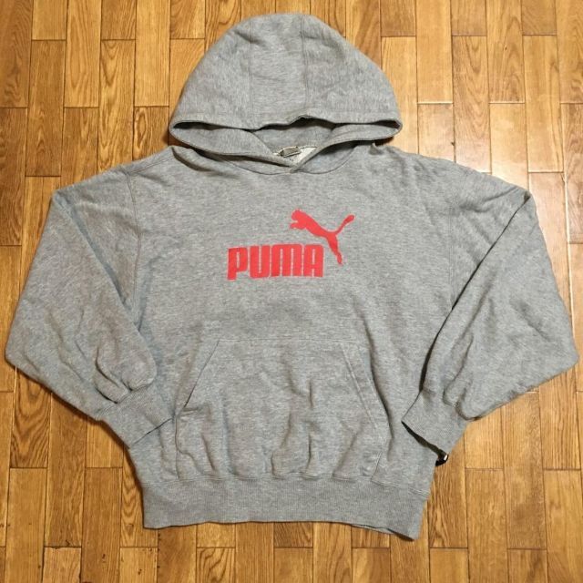 PUMA(プーマ)の90s ヒットユニオン社製 PUMA スウェットパーカー グレー 赤 M メンズのトップス(パーカー)の商品写真