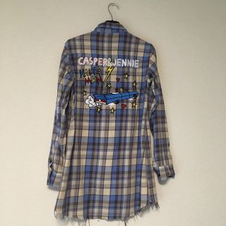 ハーフマン(HALFMAN)の【美品】Halfman / ハーフマン　バック刺繍　ダメージチェックロングシャツ(シャツ/ブラウス(長袖/七分))