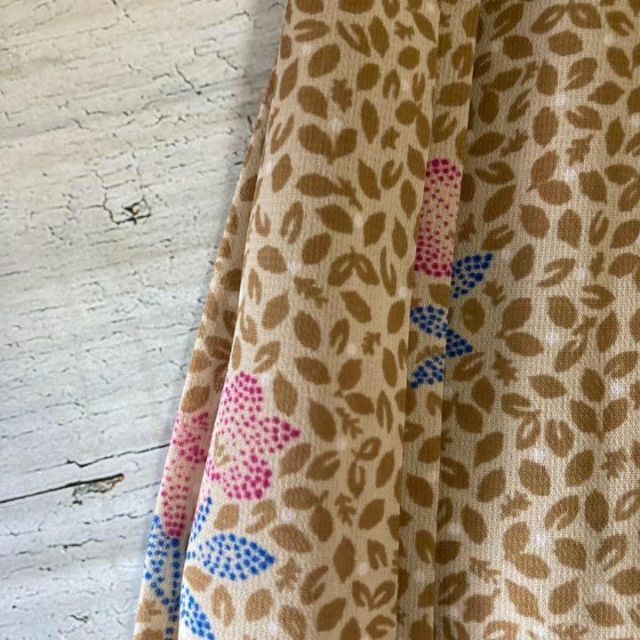 昭和レトロ花柄シアーワンピースプリーツスカートベルト付きリーフ柄