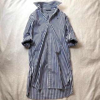 ポロラルフローレン(POLO RALPH LAUREN)の美品 ポロ ラルフローレン シャツ ロングワンピース ストライプ ロゴ入り 長袖(ロングワンピース/マキシワンピース)