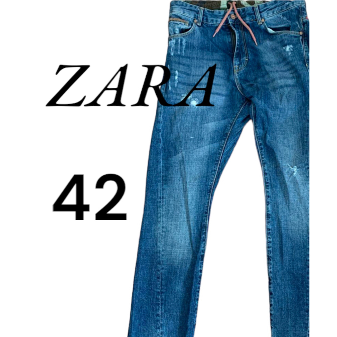 ZARA  インディゴブルー　ダメージ加工　ジーンズ　メンズ　サイズ42