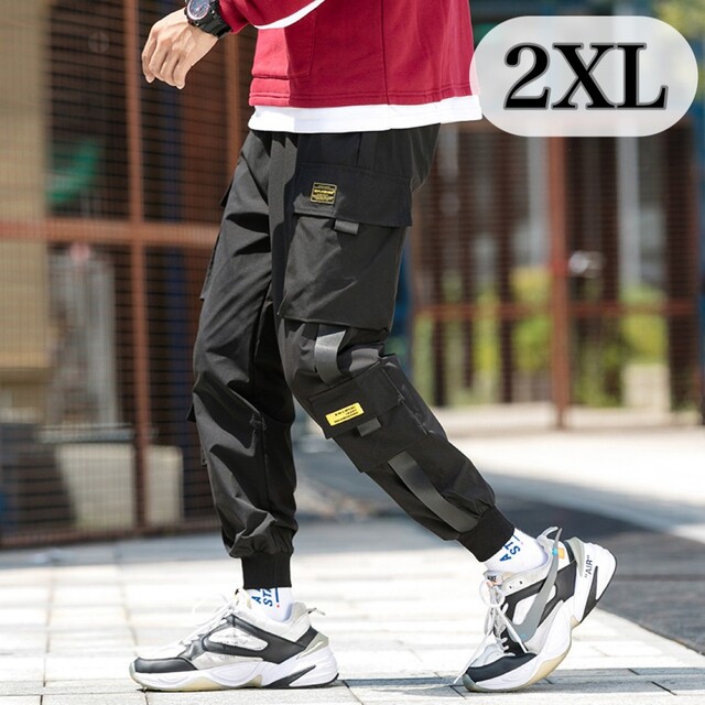 有名人芸能人】 新品 ストリート カーゴパンツ ブラック XL ジョガーパンツ 韓国 メンズ