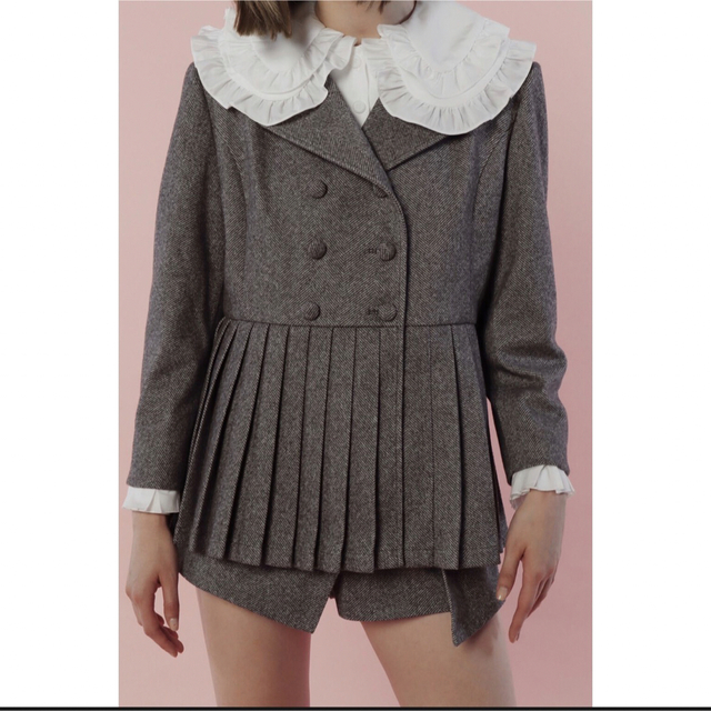 épine(エピヌ)のpleats frill jacket herringbone gray レディースのジャケット/アウター(テーラードジャケット)の商品写真