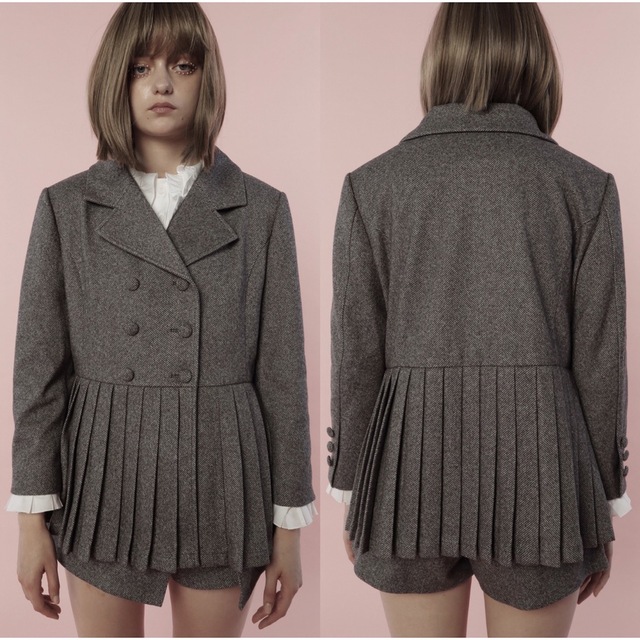 épine(エピヌ)のpleats frill jacket herringbone gray レディースのジャケット/アウター(テーラードジャケット)の商品写真