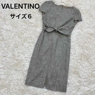 ヴァレンティノ(VALENTINO)のヴァレンティノ　サイズ6 シルク　キーネックワンピース　リボン　ベージュ(ひざ丈ワンピース)