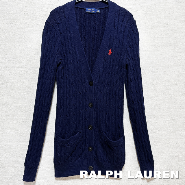 Ralph Lauren(ラルフローレン)の【RALPH LAUREN】刺繍ロゴ ケーブル編み コットンニット カーディガン レディースのトップス(ニット/セーター)の商品写真