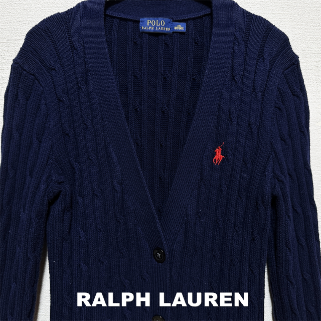 Ralph Lauren(ラルフローレン)の【RALPH LAUREN】刺繍ロゴ ケーブル編み コットンニット カーディガン レディースのトップス(ニット/セーター)の商品写真