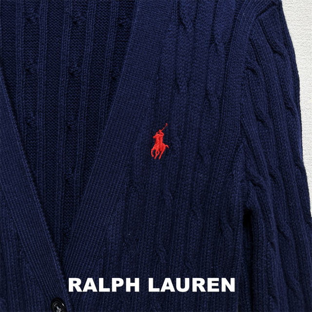 Ralph Lauren(ラルフローレン)の【RALPH LAUREN】刺繍ロゴ ケーブル編み コットンニット カーディガン レディースのトップス(ニット/セーター)の商品写真