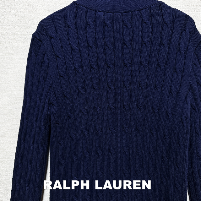 Ralph Lauren(ラルフローレン)の【RALPH LAUREN】刺繍ロゴ ケーブル編み コットンニット カーディガン レディースのトップス(ニット/セーター)の商品写真