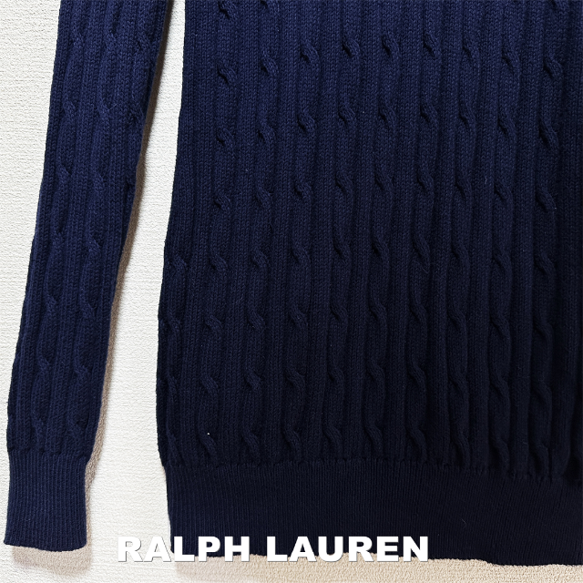 Ralph Lauren(ラルフローレン)の【RALPH LAUREN】刺繍ロゴ ケーブル編み コットンニット カーディガン レディースのトップス(ニット/セーター)の商品写真