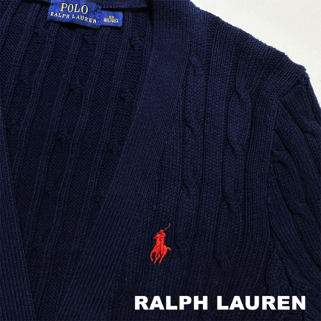 Ralph Lauren(ラルフローレン)の【RALPH LAUREN】刺繍ロゴ ケーブル編み コットンニット カーディガン レディースのトップス(ニット/セーター)の商品写真