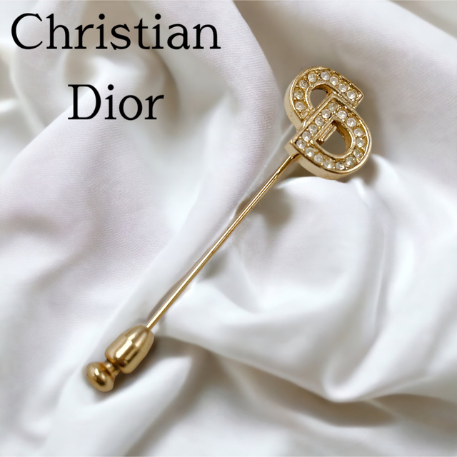 Christian Dior ピンブローチ ラインストーン ゴールド - 通販