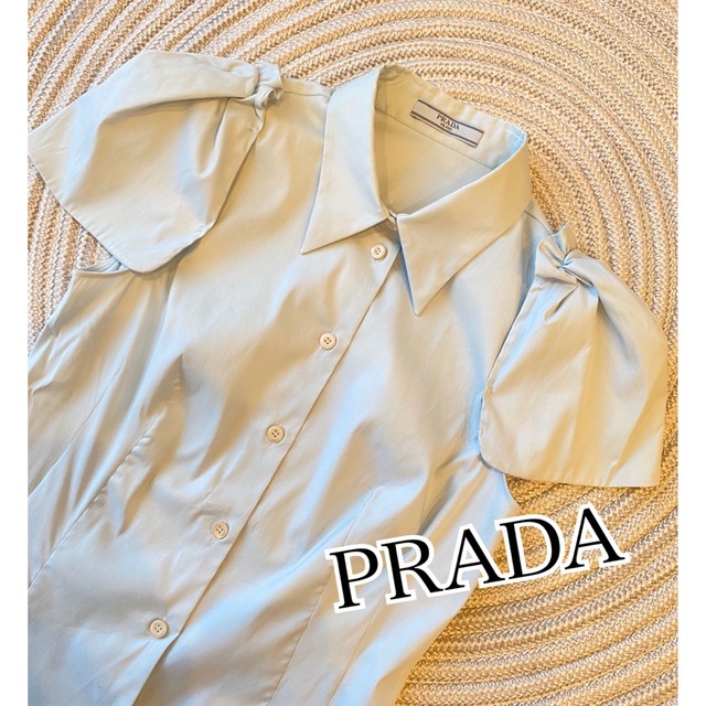 PRADA ボウタイ リボン サテン ブラウス シャツ パフスリーブ ドレス-