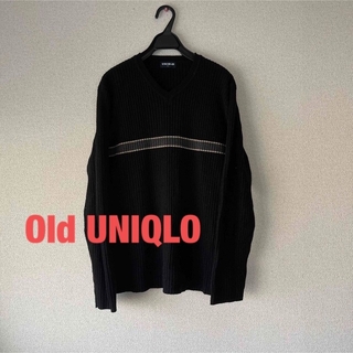 ユニクロ(UNIQLO)のOld UNIQLO フロントボーダー　Ｖネック　セーター　Vニット ブラック(ニット/セーター)
